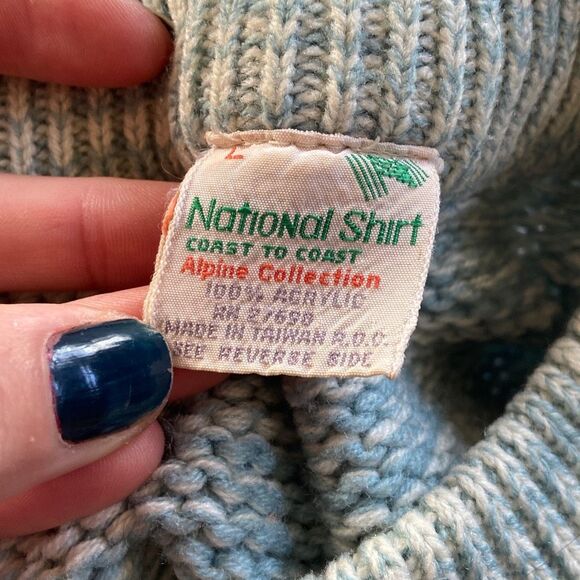 VTG 70s 80s National Alpine Fair Isle Ski Sweater Blue Red White Unisex L - Picture 4 of 7